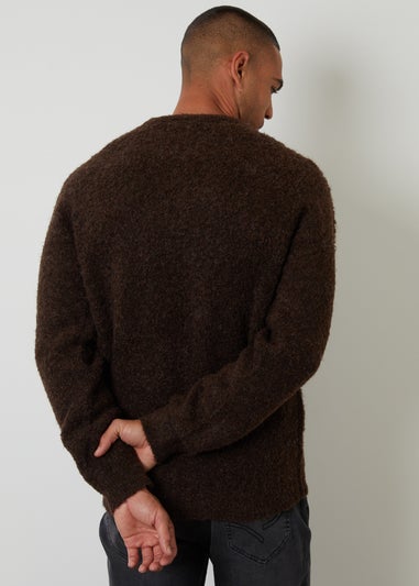 Threadbare Chocolate Fluffy Knitted Crew Neck Jumper