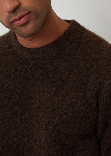 Threadbare Chocolate Fluffy Knitted Crew Neck Jumper