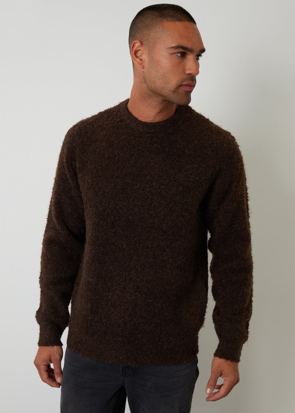 Threadbare Chocolate Fluffy Knitted Crew Neck Jumper