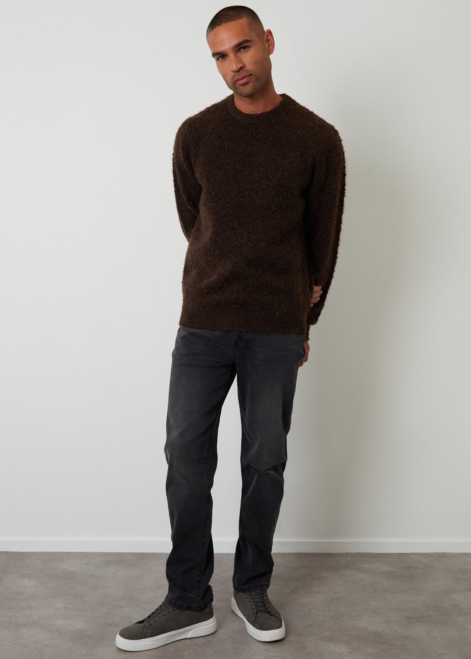 Threadbare Chocolate Fluffy Knitted Crew Neck Jumper