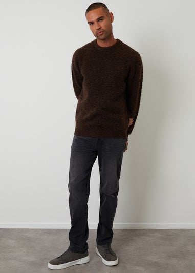Threadbare Chocolate Fluffy Knitted Crew Neck Jumper