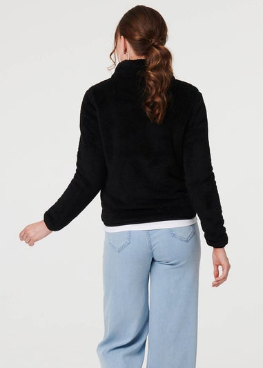 Izabel London Black Soft Texture Zip Front High Neck Fleece