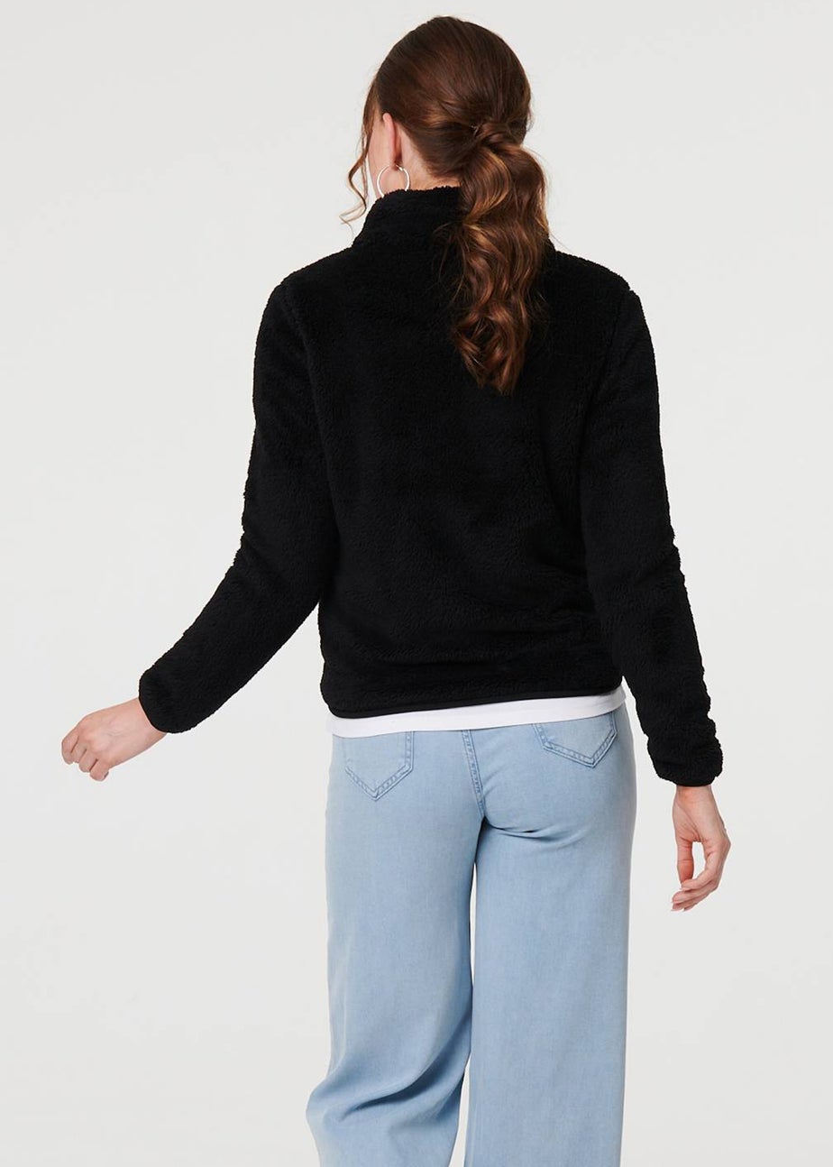 Izabel London Black Soft Texture Zip Front High Neck Fleece