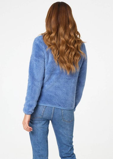 Izabel London Light Blue Soft Texture Zip Front High Neck Fleece
