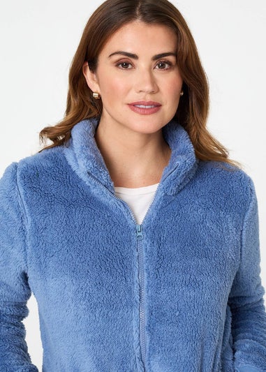 Izabel London Light Blue Soft Texture Zip Front High Neck Fleece