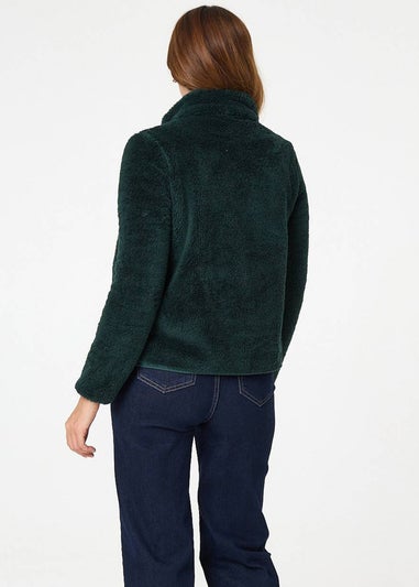 Izabel London Dark Green Soft Texture Zip Front High Neck Fleece