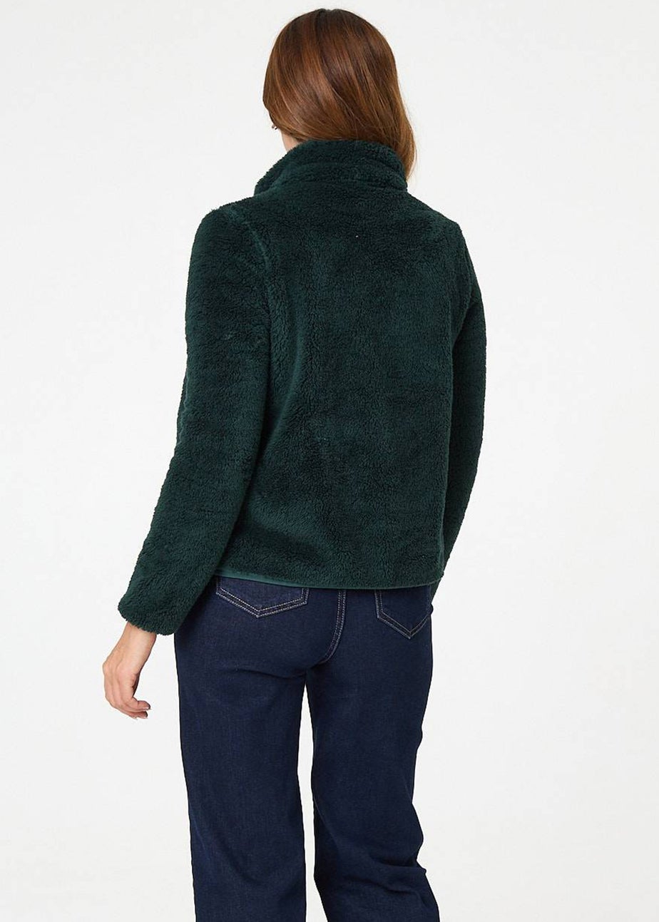 Izabel London Dark Green Soft Texture Zip Front High Neck Fleece