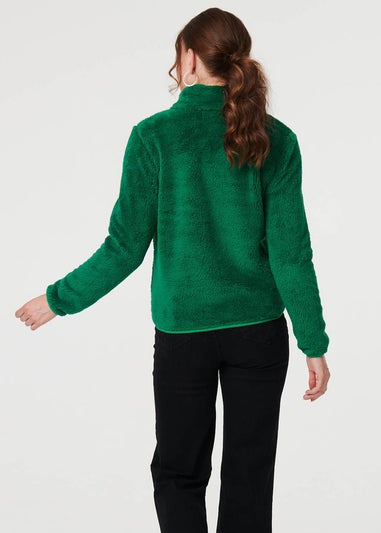 Izabel London Green Soft Texture Zip Front High Neck Fleece