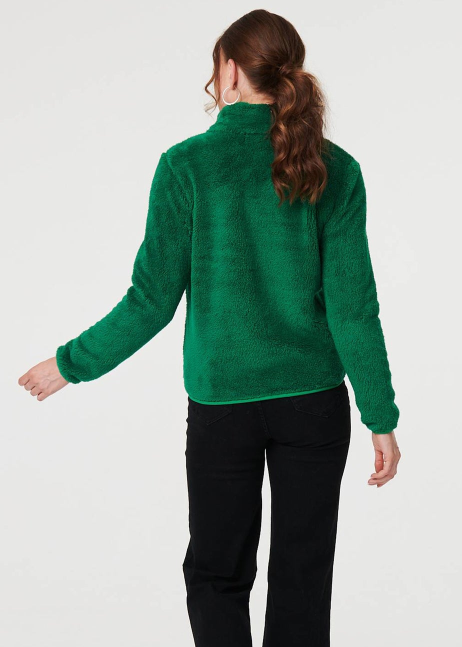 Izabel London Green Soft Texture Zip Front High Neck Fleece