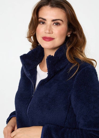 Izabel London Navy Soft Texture Zip Front High Neck Fleece
