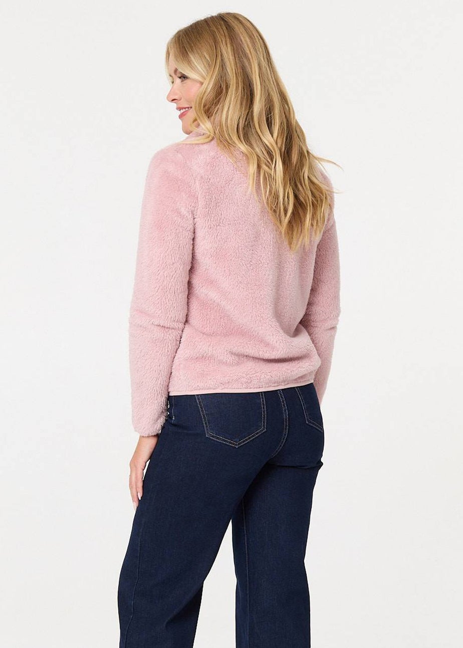 Izabel London Pink Soft Texture Zip Front High Neck Fleece