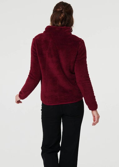 Izabel London Red Soft Texture Zip Front High Neck Fleece