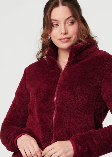 Izabel London Red Soft Texture Zip Front High Neck Fleece