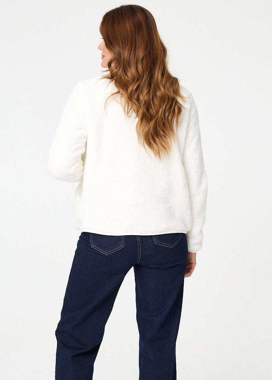 Izabel London Ivory Soft Texture Zip Front High Neck Fleece