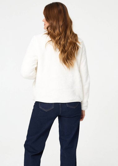 Izabel London Ivory Soft Texture Zip Front High Neck Fleece