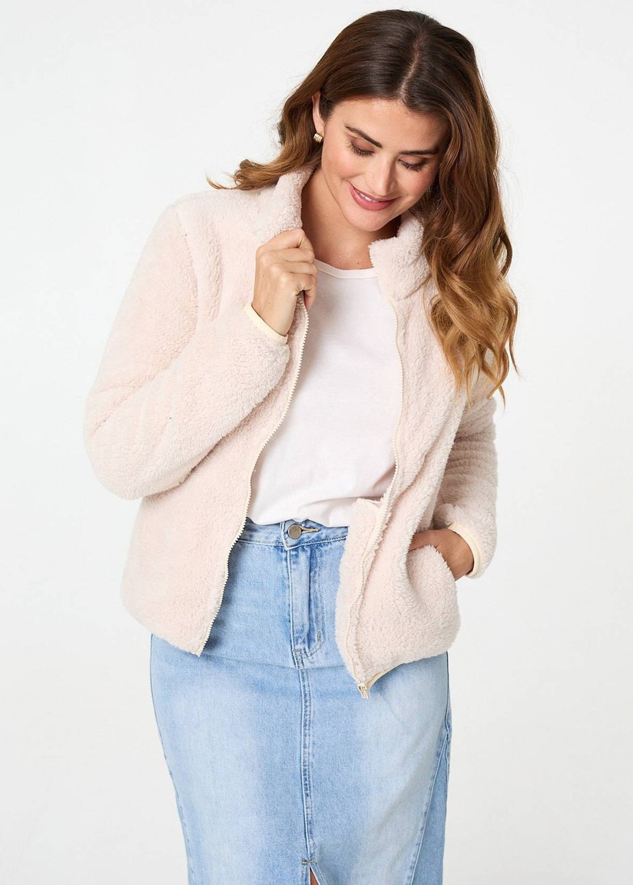 Izabel London Cream Soft Texture Zip Front High Neck Fleece