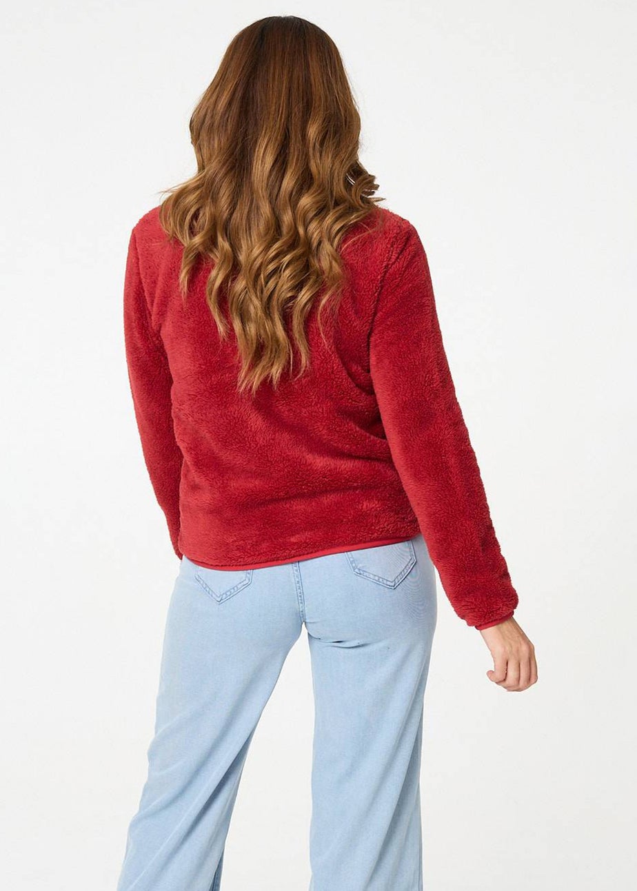 Izabel London Coral Soft Texture Zip Front High Neck Fleece