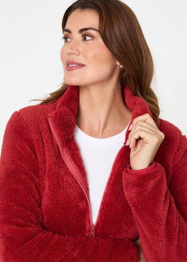 Izabel London Coral Soft Texture Zip Front High Neck Fleece