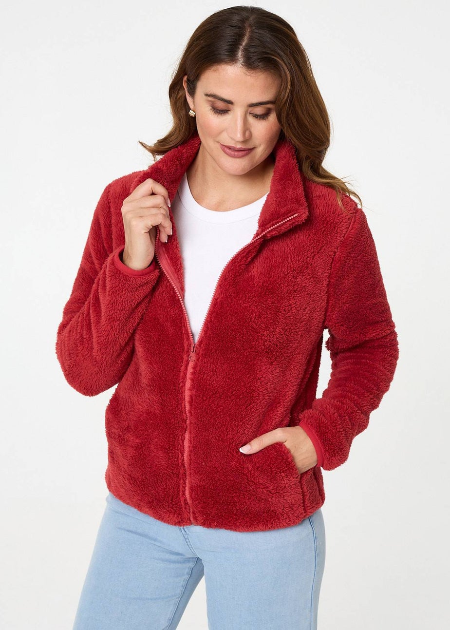 Izabel London Coral Soft Texture Zip Front High Neck Fleece