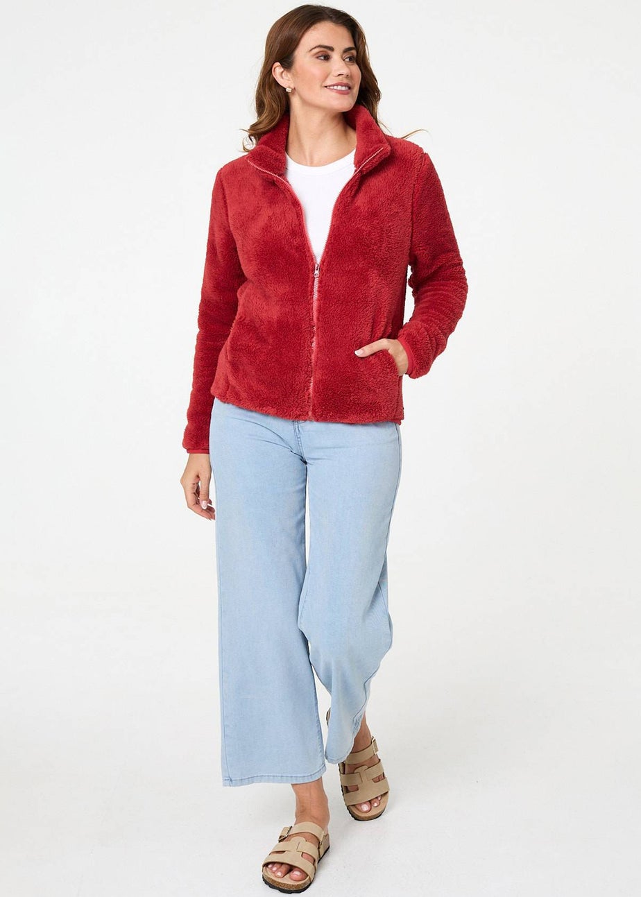 Izabel London Coral Soft Texture Zip Front High Neck Fleece