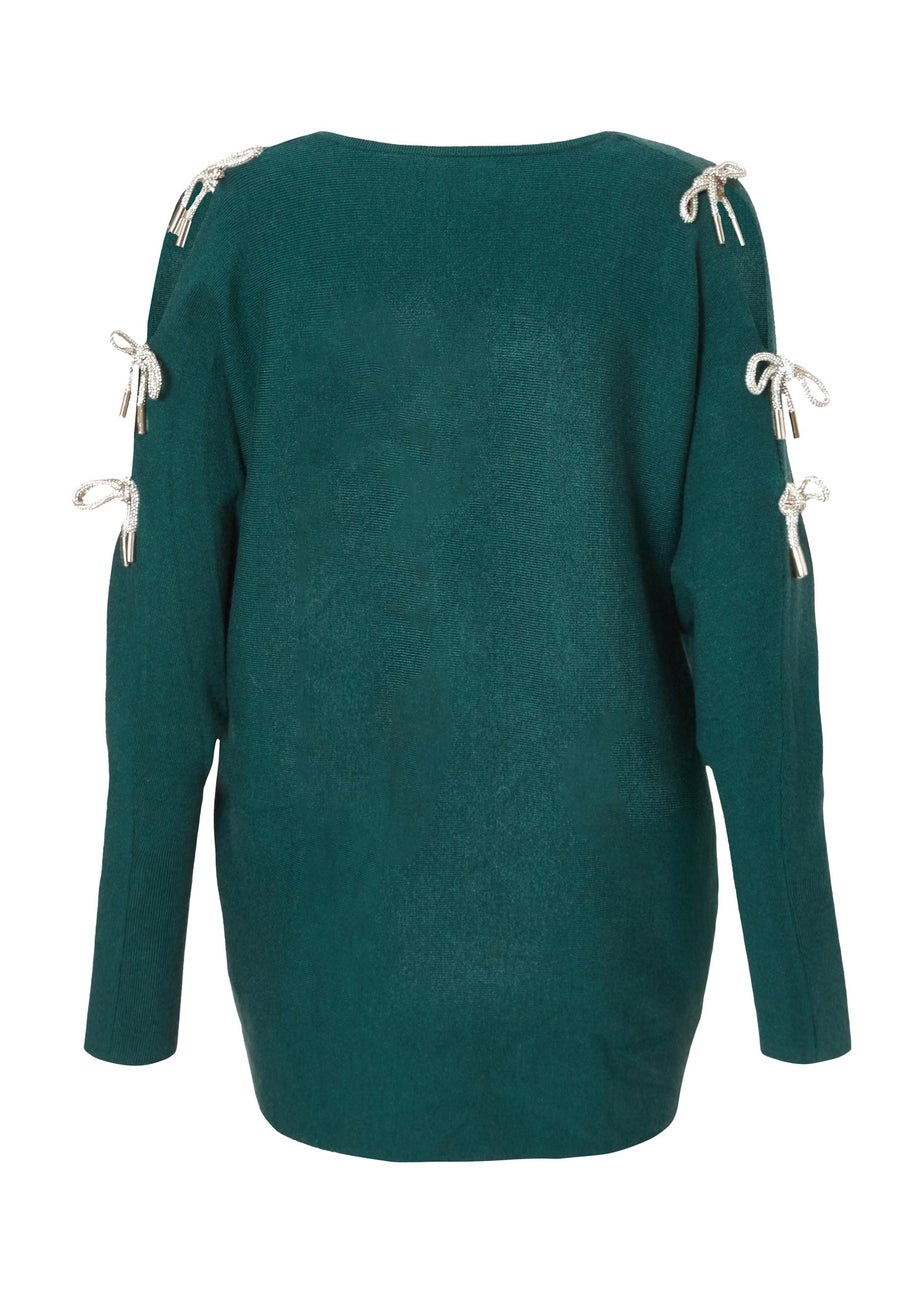 Quiz Green Diamante Bow Jumper