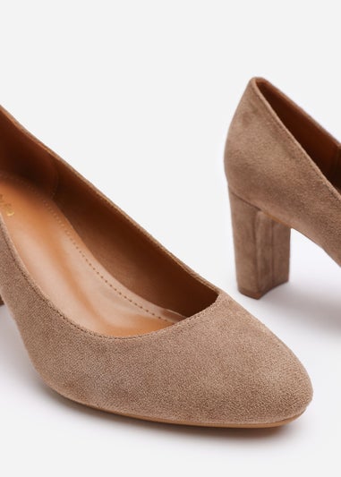 Where's That From Wide-Fit Livia Camel Suede Mid Block Heel