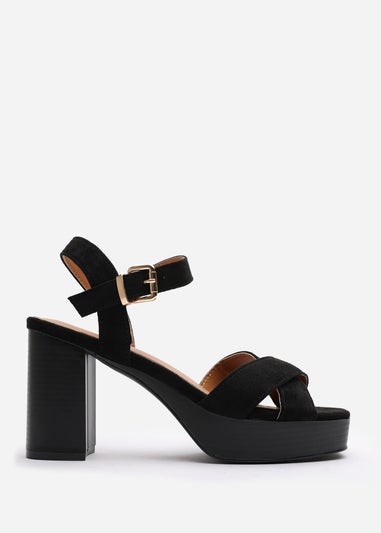Where's That From Riya Black Suede Block Heel Sandals