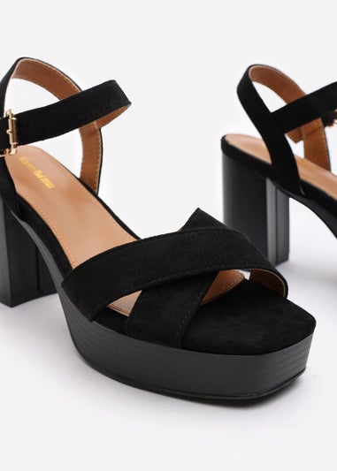 Where's That From Riya Black Suede Block Heel Sandals
