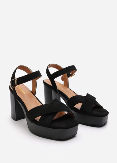 Where's That From Riya Black Suede Block Heel Sandals