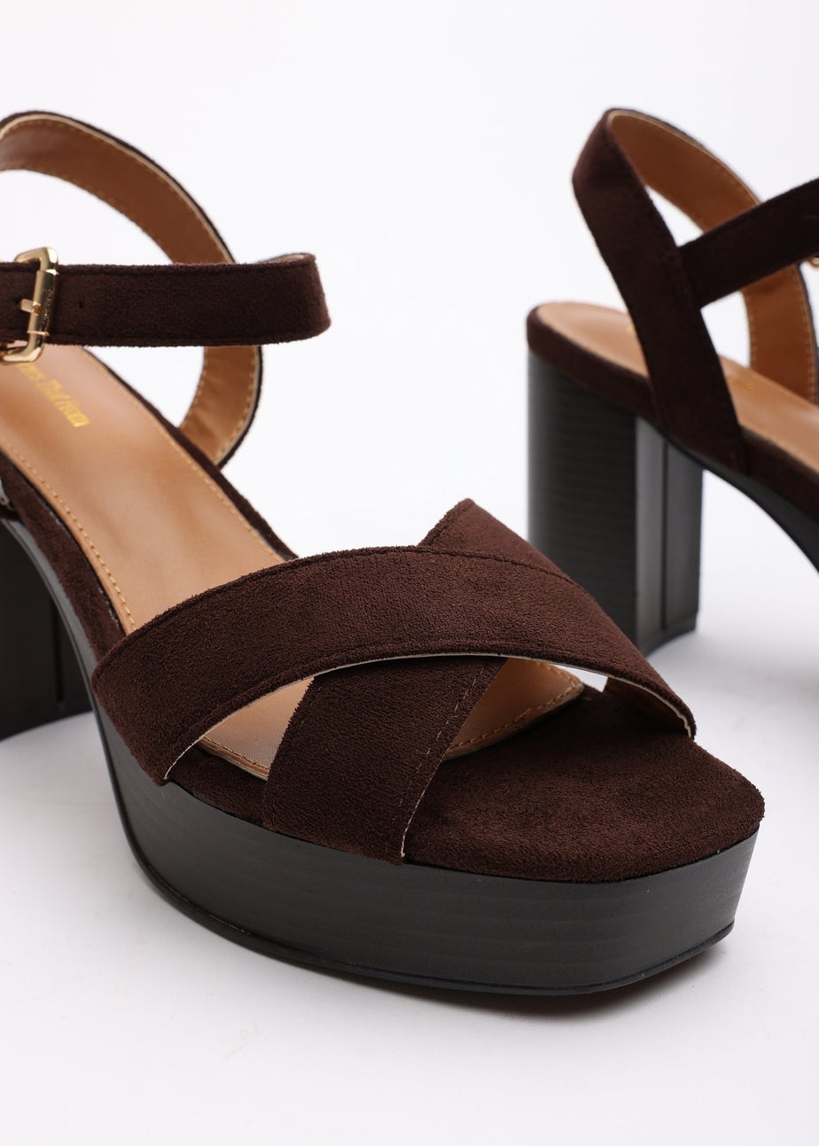 Where's That From Riya Brown Suede Block Heel Sandals