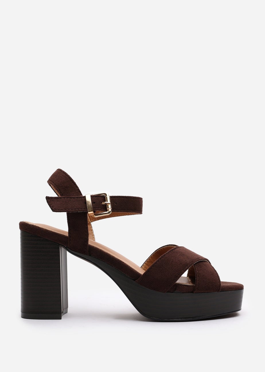 Where's That From Riya Brown Suede Block Heel Sandals