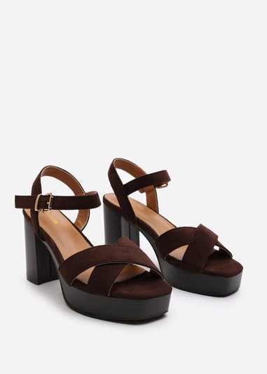 Where's That From Riya Brown Suede Block Heel Sandals
