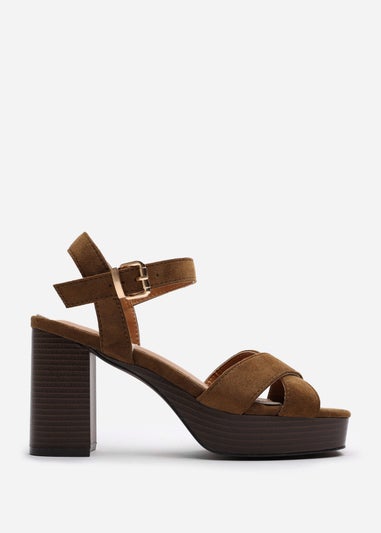 Where's That From Riya Khaki Suede Block Heel Sandals