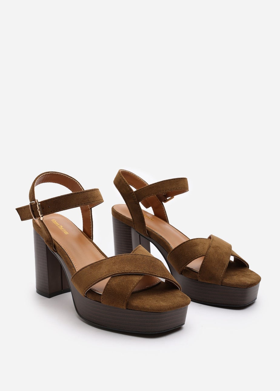 Where's That From Riya Khaki Suede Block Heel Sandals