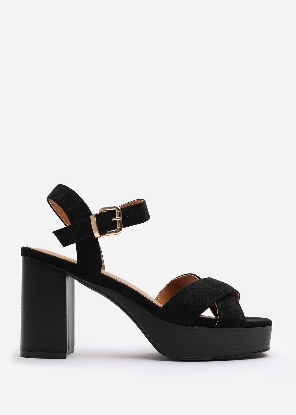 Where's That From Wide-Fit Riya Black Suede Block Heel Sandals
