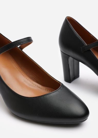 Where's That From Wide Fit Nolan Black PU Block Heel