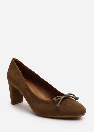 Where's That From Oceana Khaki Suede Block Heel Pumps