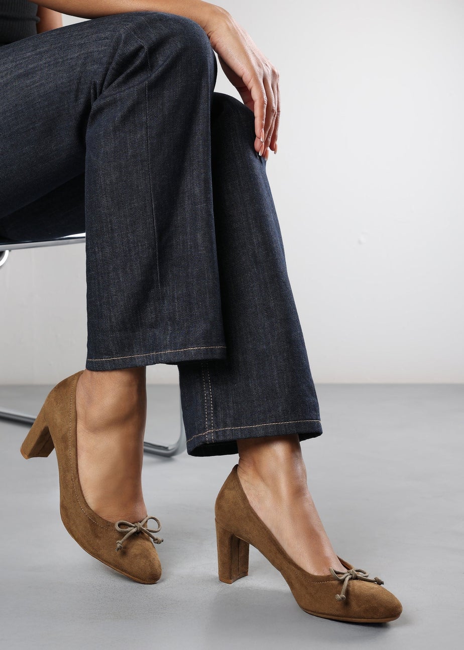 Where's That From Oceana Khaki Suede Block Heel Pumps