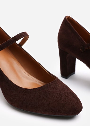 Where's That From Wide Fit Nolan Brown Suede Block Heel