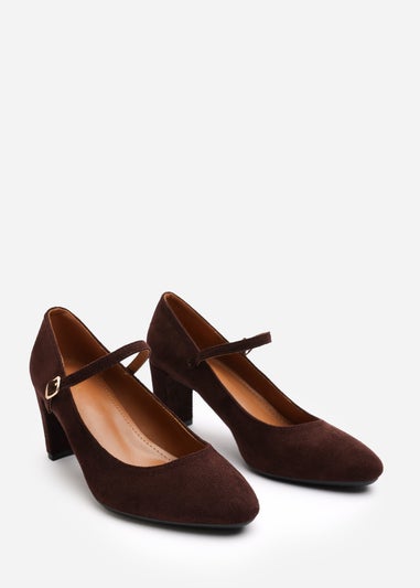 Where's That From Wide Fit Nolan Brown Suede Block Heel