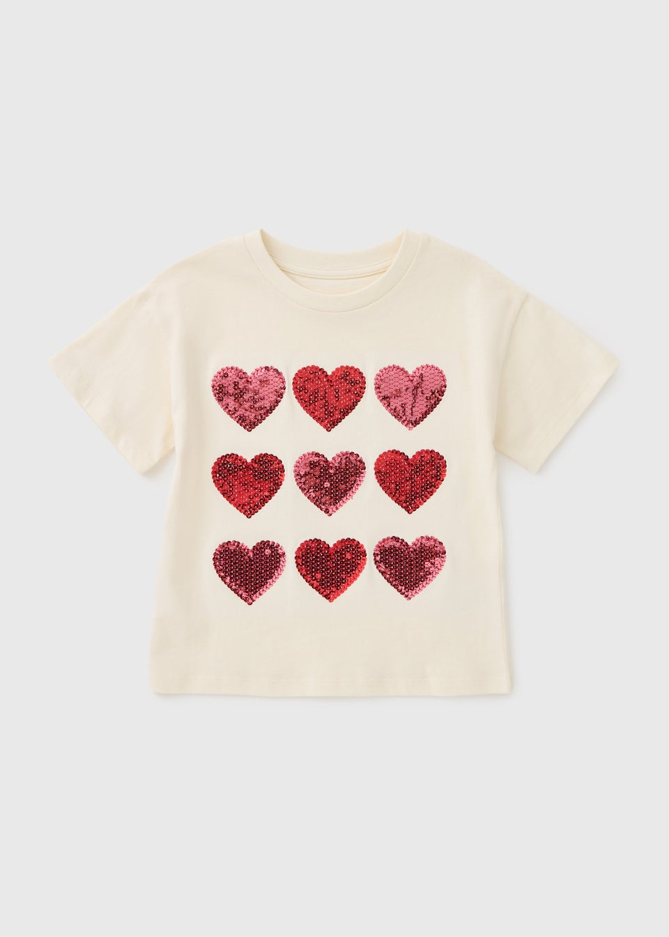 Girls Cream Heart Sequin T-Shirt (1-7yrs)