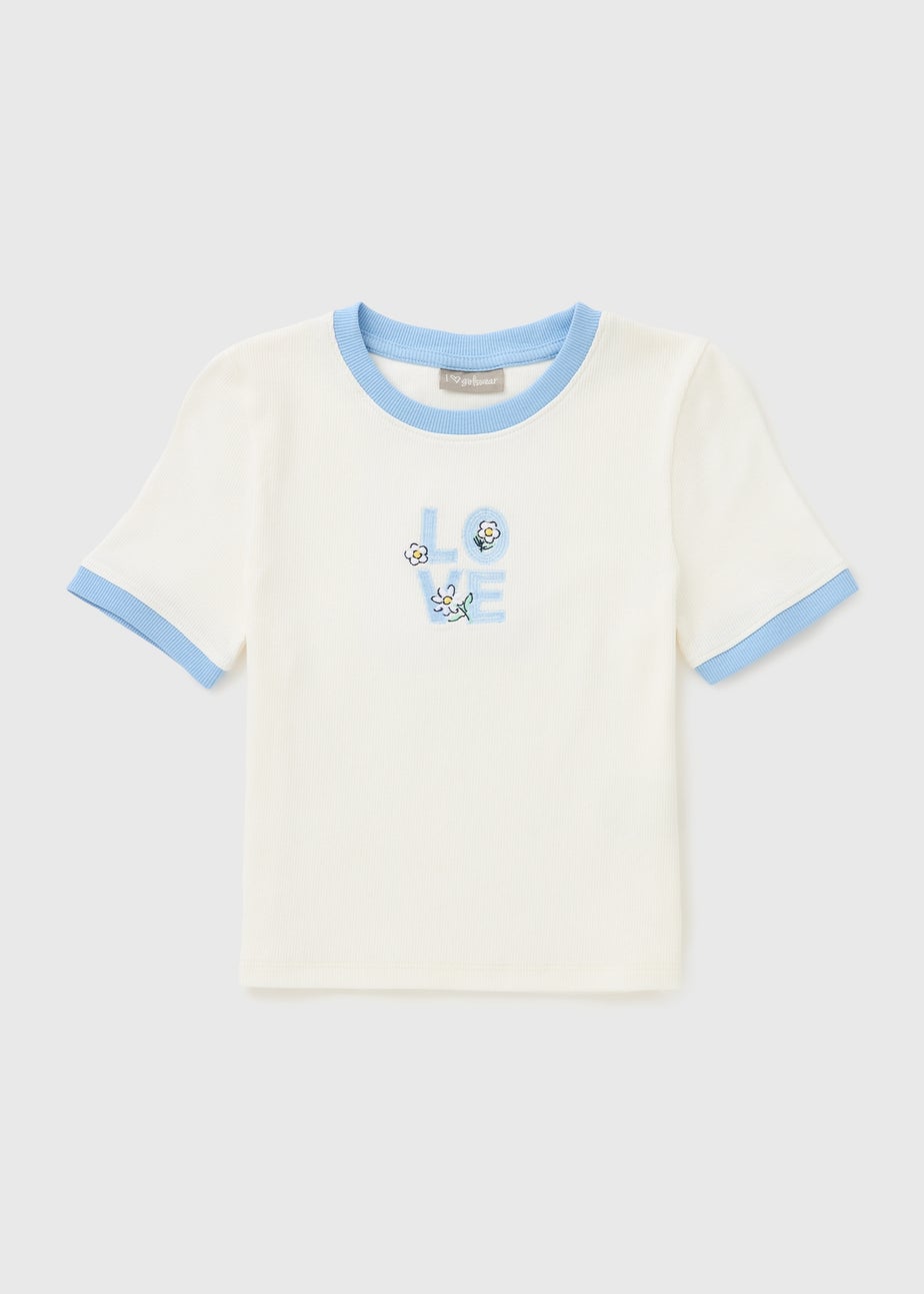 Girls Cream Love Ribbed Top (7-15yrs)