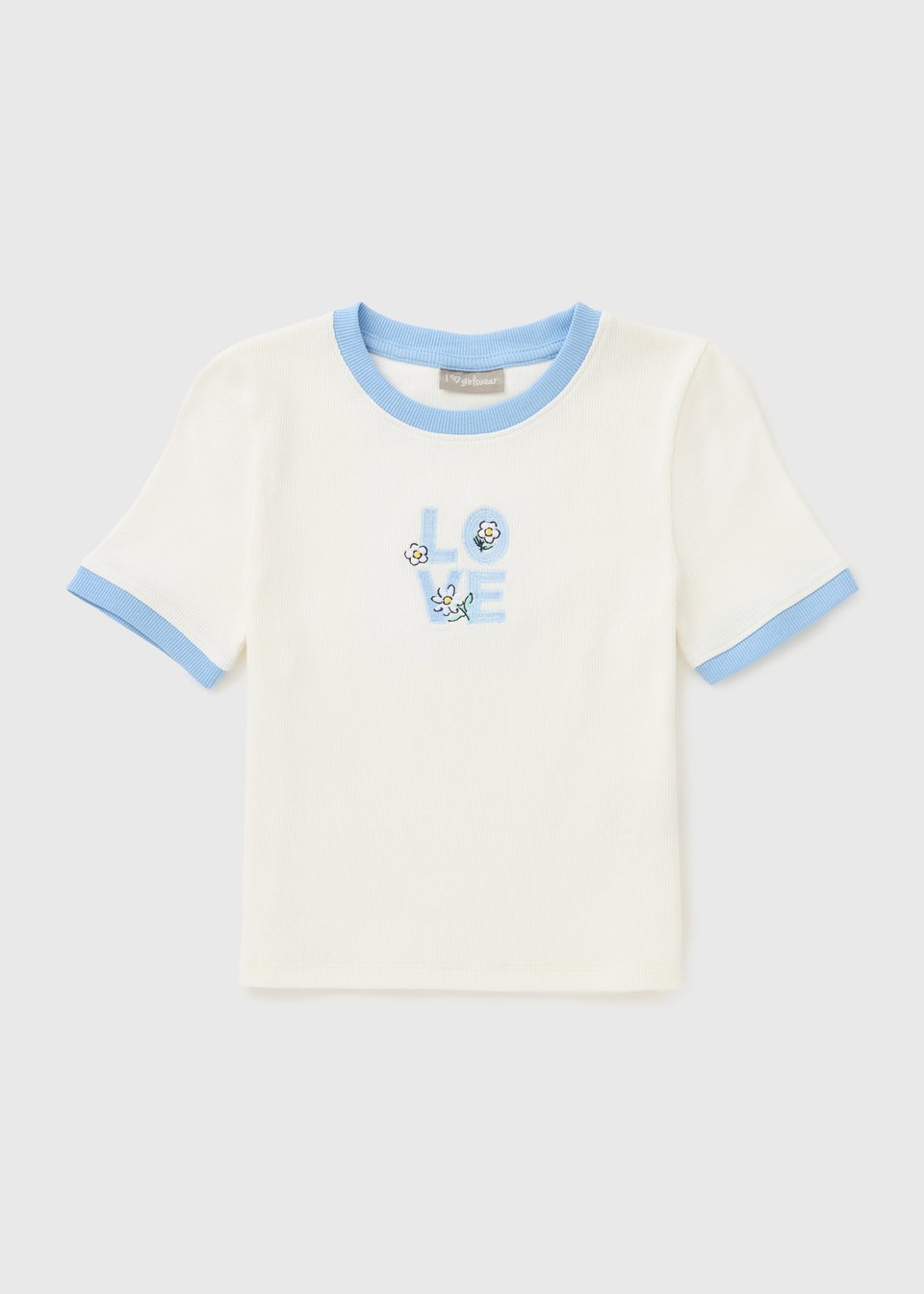 Girls Cream Love Ribbed Top (7-15yrs)