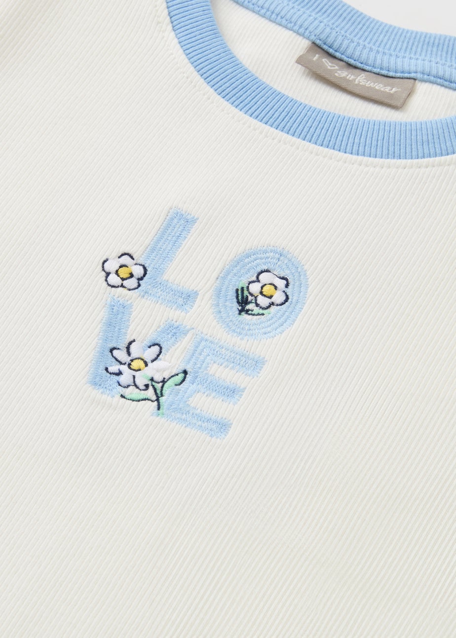 Girls Cream Love Ribbed Top (7-15yrs)