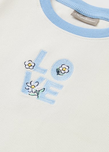 Girls Cream Love Ribbed Top (7-15yrs)