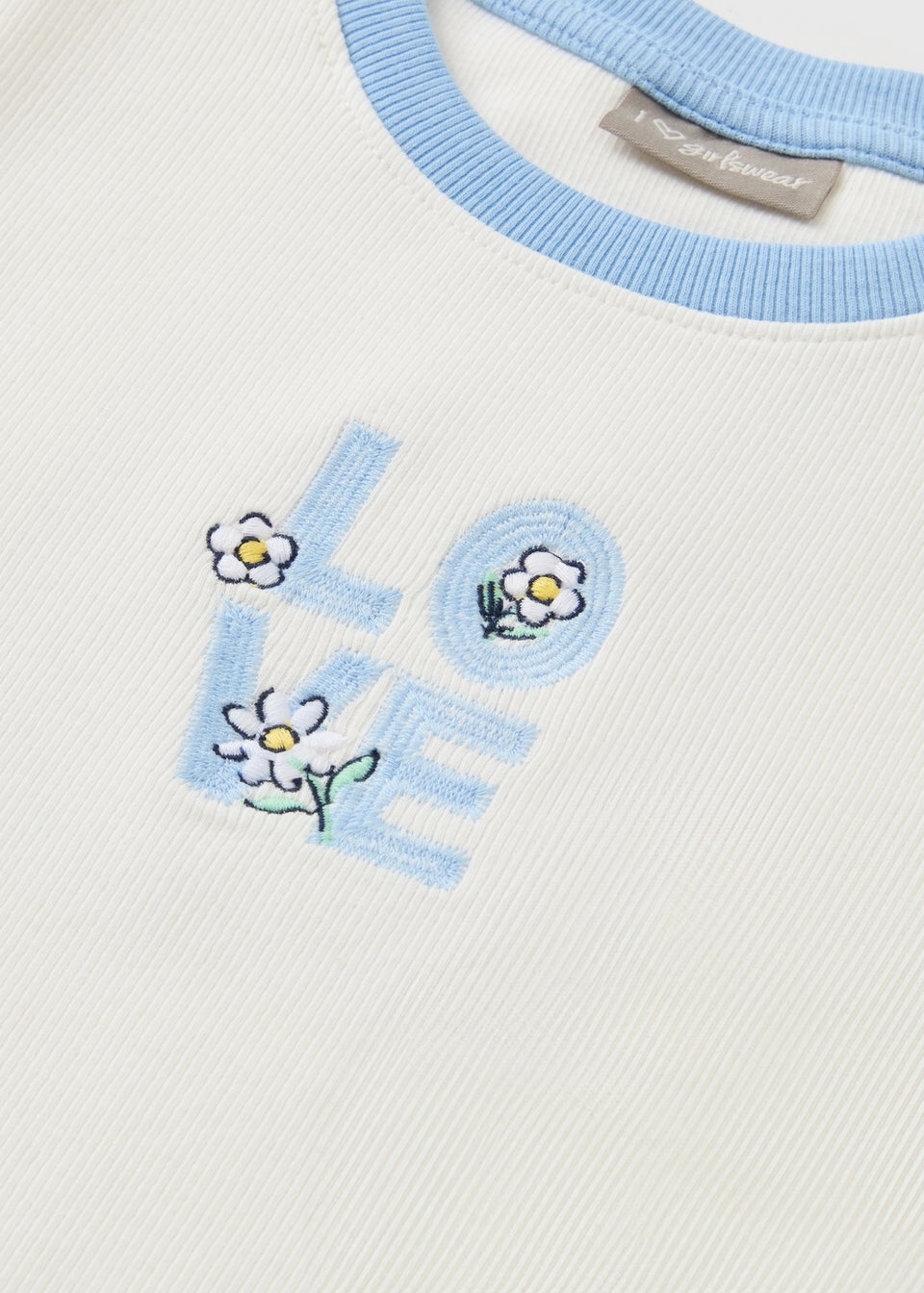 Girls Cream Love Ribbed Top (7-15yrs)