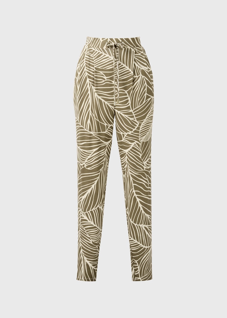 Khaki Leaf Print Harem Trousers