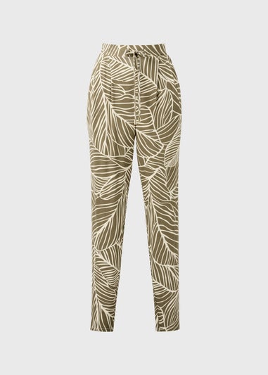 Khaki Leaf Print Harem Trousers