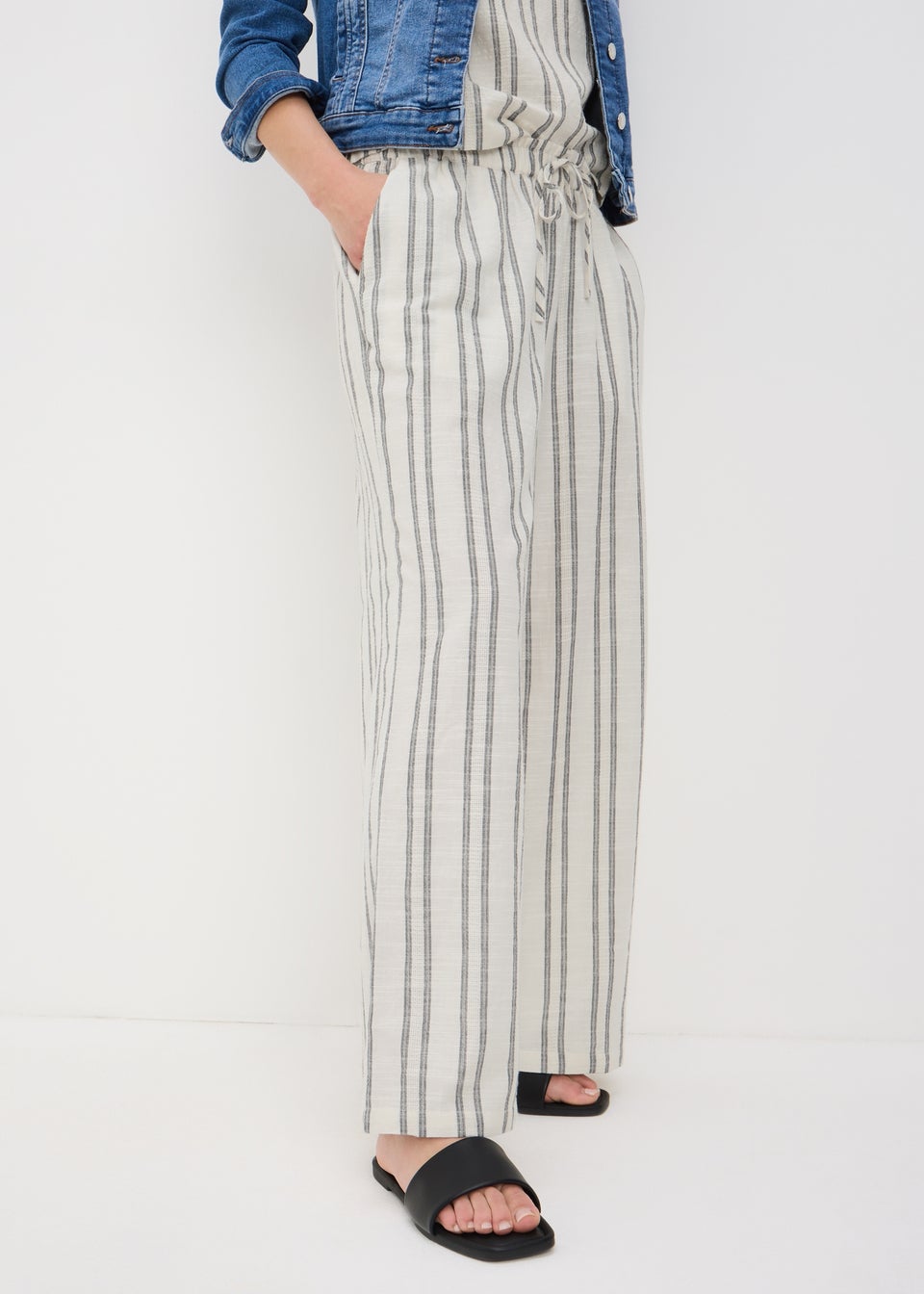 Cream Stripe Wide Leg Co Ord Trousers