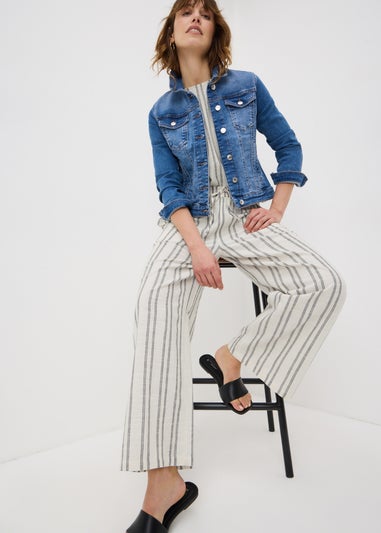 Cream Stripe Wide Leg Co Ord Trousers